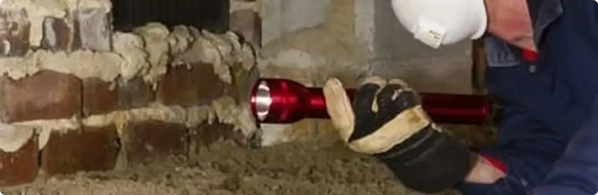 Pest control technician inspecting a crawl space for ant activity in Windsor, WI