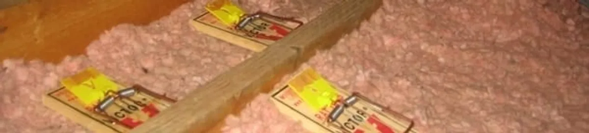 Mouse traps placed in an attic for rodent control in Madison, WI